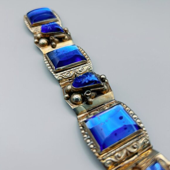 Vintage Mexican Sterling Silver Bracelet with Blue Stones | Hinged 0925 AR - Picture 6 of 11